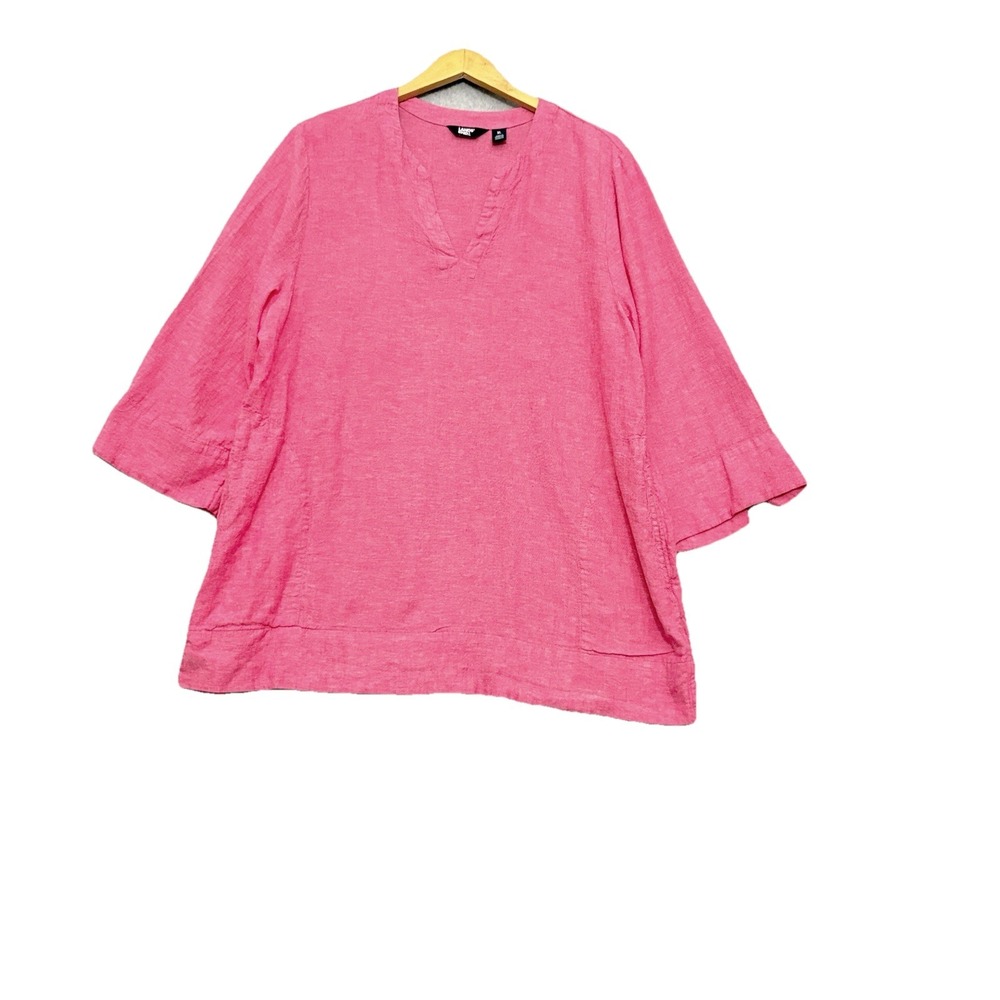 Lands End Tunic Top Popover Womens XL Pink Linen Coastal Beach Relaxed Travel‎